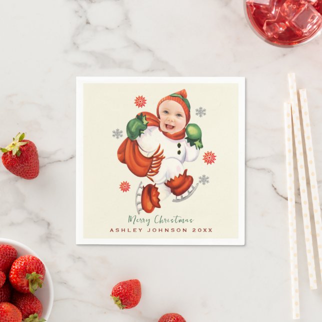 Personalisiert Baby Face Foto Chubby Santa Serviette (Beispiel)