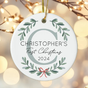 Personalisiert Baby First Christmas Festliche Grün Keramik Ornament