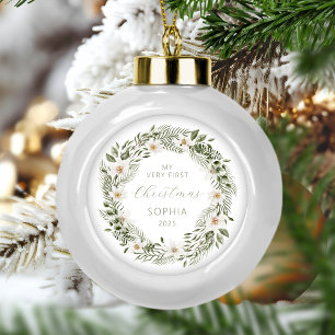 Personalisiert Baby First Christmas Forest Wreath Keramik Kugel-Ornament