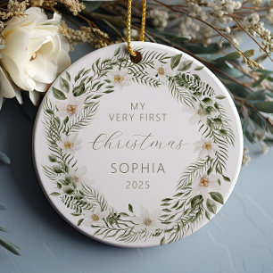 Personalisiert Baby First Christmas Forest Wreath Keramik Ornament