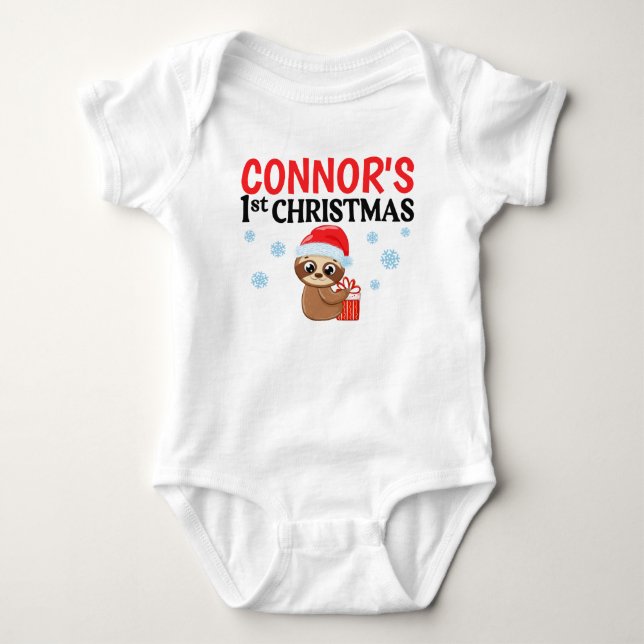 Personalisiert Baby First Christmas Niedlich Sloth Baby Strampler (Vorderseite)