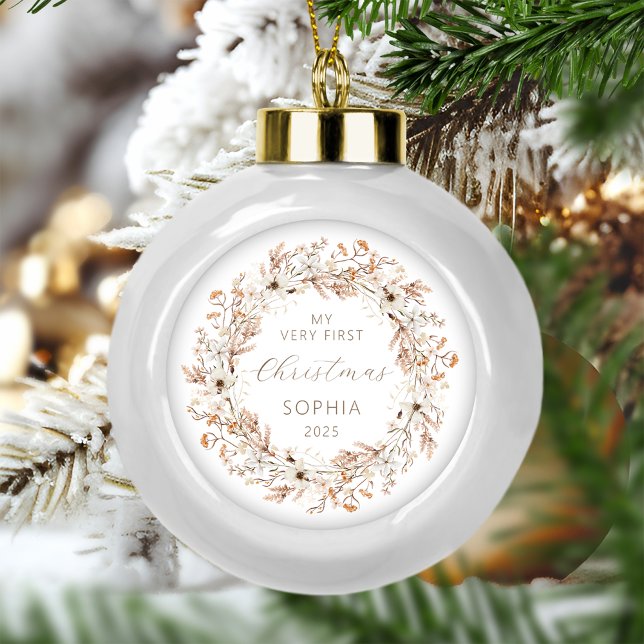 Personalisiert Baby First Christmas Wildblumen Keramik Kugel-Ornament (Von Creator hochgeladen)
