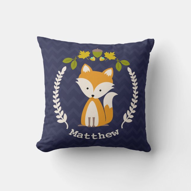 Personalisiert Baby Fox Wreath Kissen - Junge (Vorderseite)