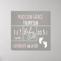Personalisiert, Baby Girl Announcement Gray, Pink