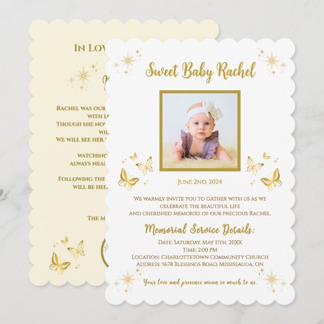 Personalisiert Baby Girl Begräbniseinladungen Einladung (Vorne/Hinten)