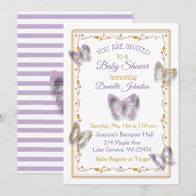 Personalisiert Baby Girl Butterfly Babydusche Einladung (Vorne/Hinten)