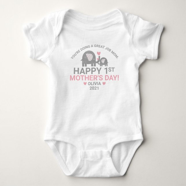 Personalisiert Baby Girl First Mother's Day Elepha Baby Strampler (Vorderseite)