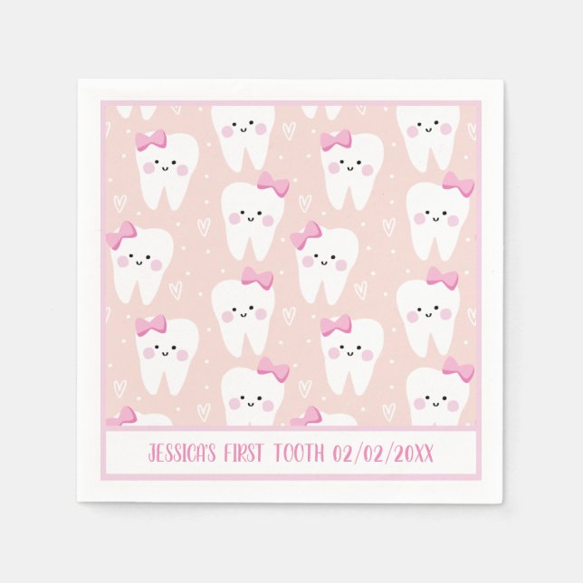 Personalisiert Baby Girl First Tooth Paper Napkin Serviette (Vorderseite)