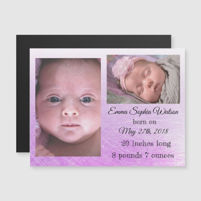 Personalisiert Baby Girl Geburtshinweis Magnet (Vorne/Hinten)
