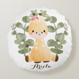 Personalisiert Baby Girl Giraffe Rundwurfpilz Rundes Kissen