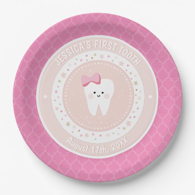 Personalisiert Baby Girl Party Pink Paper Plate Pappteller (Vorderseite)