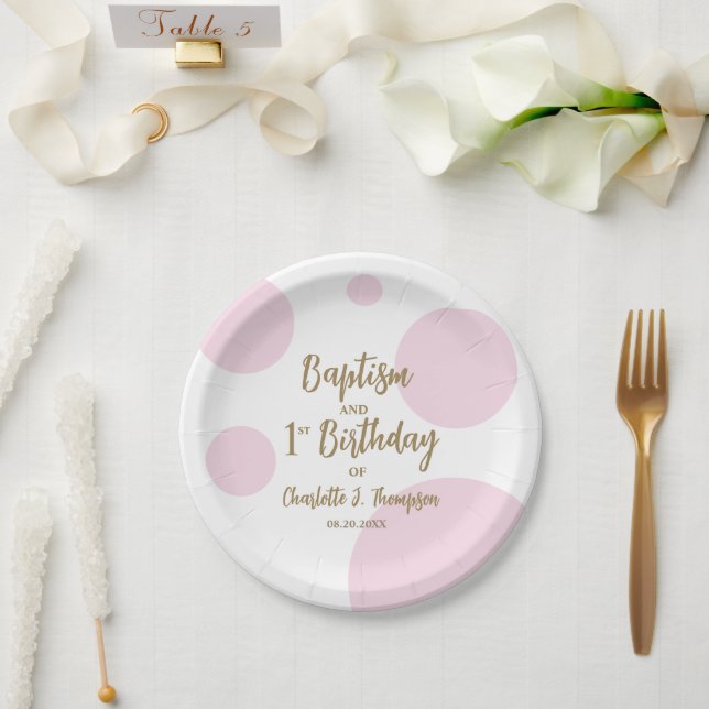 Personalisiert Baby Girl Pink Taufe & Gold Custom Pappteller (Hochzeit)
