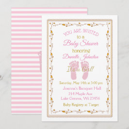 Personalisiert Baby Girl Pink und Gold Baby Dusche Einladung