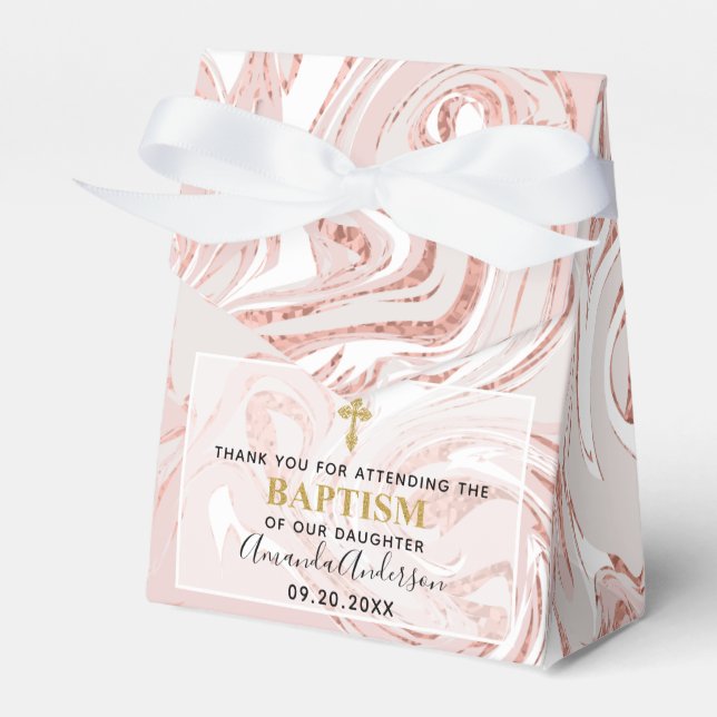 Personalisiert Baby Girl Rose Gold Marmor Taufe Geschenkschachtel (Vorderseite)