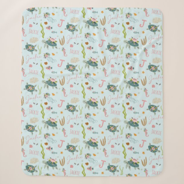 Personalisiert Baby Girl Turtle | 50 x 60 Sherpadecke (Vorderseite)