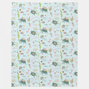Personalisiert Baby Girl Turtle 60 x 80 Fleecen Fleecedecke