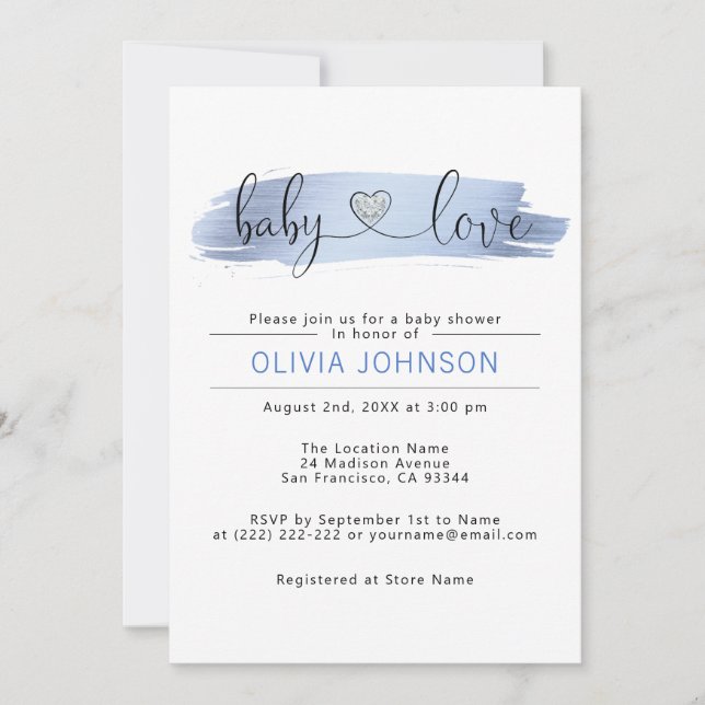 Personalisiert Baby Liebe Blue White Boy Babydusch Einladung (Vorderseite)