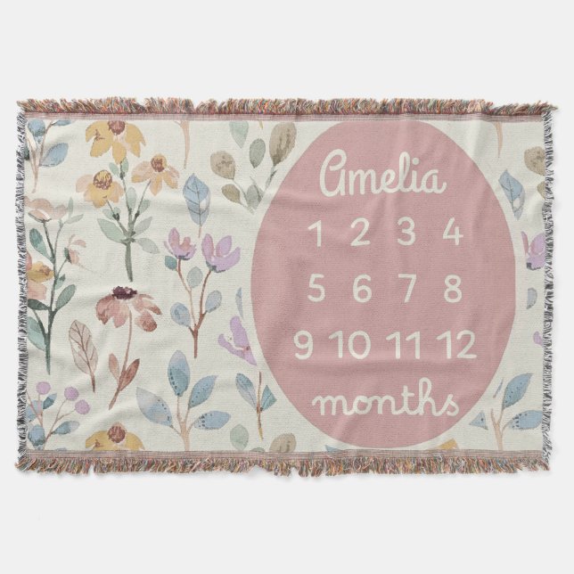 Personalisiert Baby Milestone Blanket Girl Decke (Vorderseite)