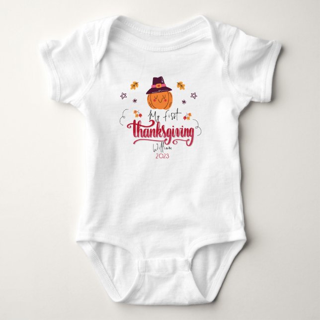 Personalisiert Baby Pumpkin Erster Erntedank Baby Strampler (Vorderseite)