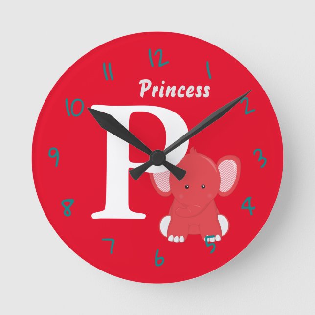 Personalisiert Baby Red Round Clock Runde Wanduhr (Vorderseite)