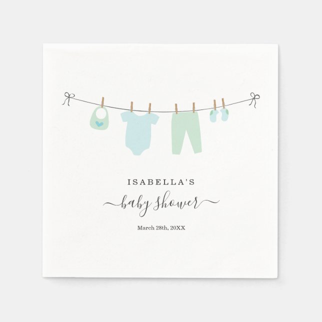 Personalisiert Baby Shower Boy's Blue & Green Serviette (Vorderseite)