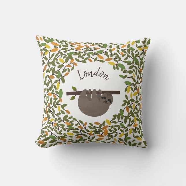 Personalisiert Baby Sloth Herbst Grünkissen Kissen (Vorderseite)