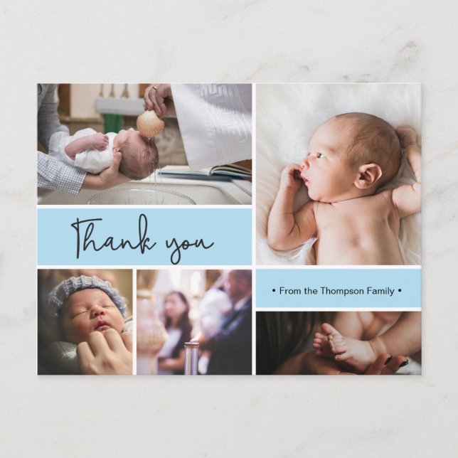 Personalisiert Baby Taufe Danke Foto Collage Postkarte (Vorderseite)