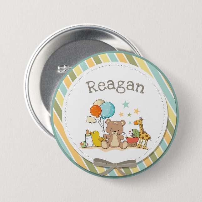Personalisiert Baby Teddy Bear Giraffe Rubber Duck Button (Vorne & Hinten)