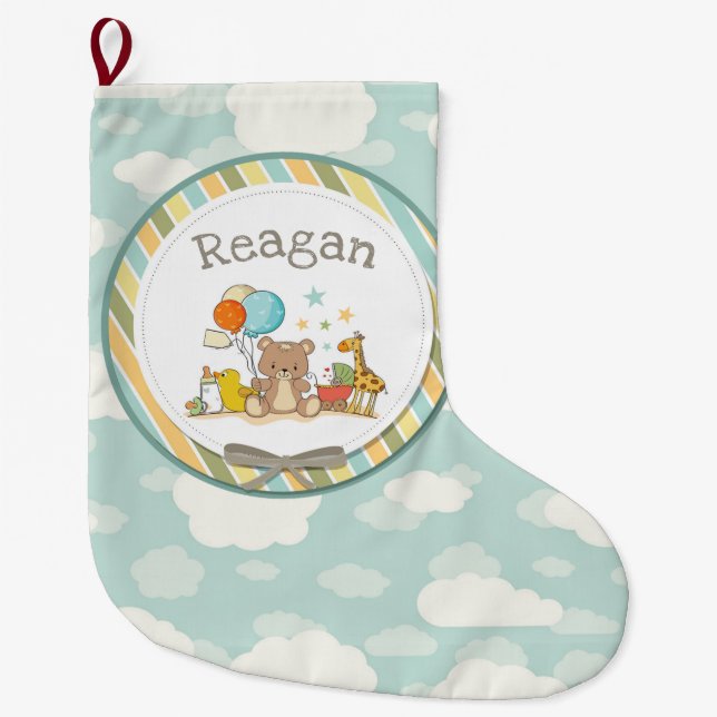 Personalisiert Baby Teddy Bear Giraffe Rubber Duck Großer Weihnachtsstrumpf (Vorderseite)