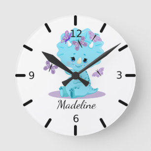 Personalisiert Baby Triceratops - Dinosaurier Runde Wanduhr