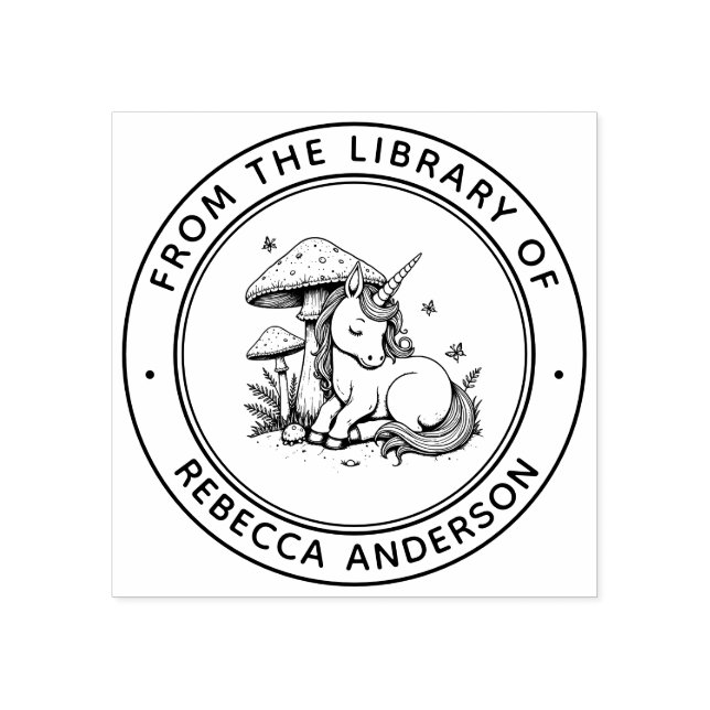 Personalisiert Baby Unicorn Toadstool Library Book Gummistempel (Prägung)