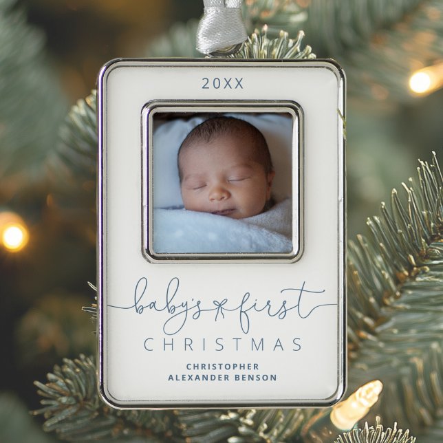 Personalisiert Baby's 1. Weihnachtsfest Foto Rahmen-Ornament Silber (Von Creator hochgeladen)