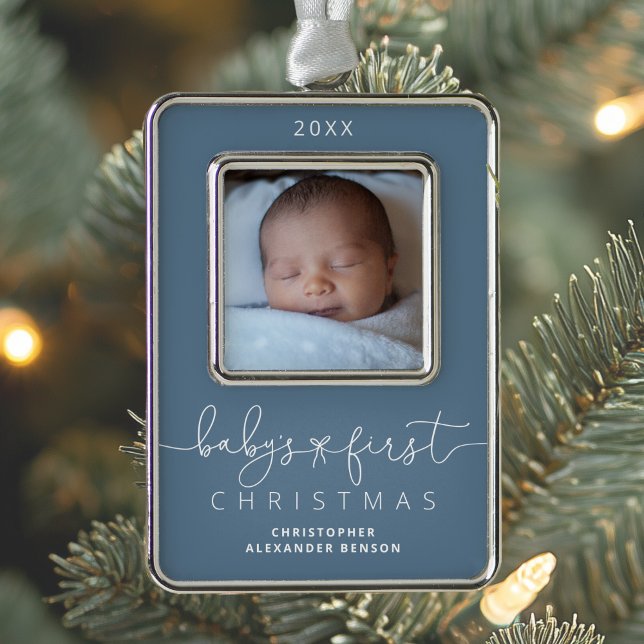 Personalisiert Baby's 1. Weihnachtsfest Foto Rahmen-Ornament Silber (Von Creator hochgeladen)