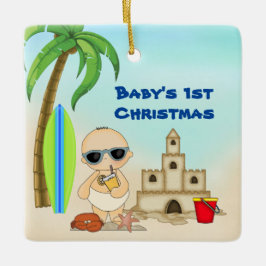 Personalisiert Baby's 1. Weihnachtsstrand Keramikornament