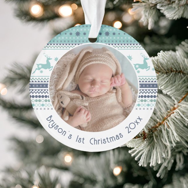Personalisiert Baby's First Christmas Blue Rentier Ornament (Von Creator hochgeladen)