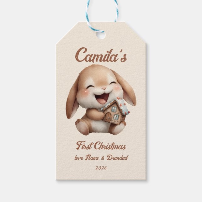 Personalisiert Baby's First Christmas Bunny Geschenkanhänger (Vorderseite)