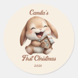 Personalisiert Baby's First Christmas Bunny Runder Aufkleber