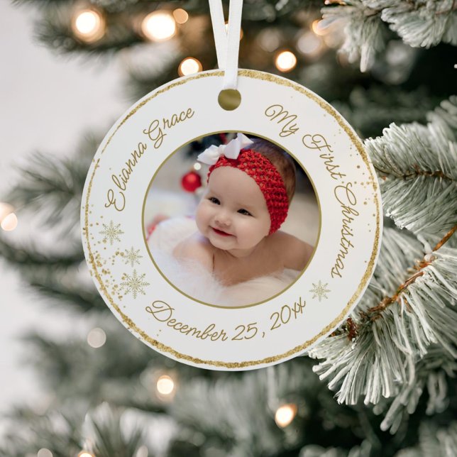 Personalisiert Baby's First Christmas Foto Glitzer Keramik Ornament (Von Creator hochgeladen)