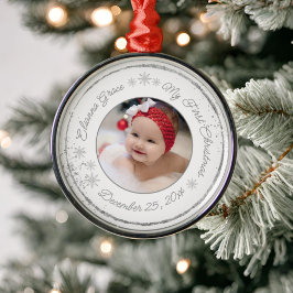 Personalisiert Baby's First Christmas Foto Glitzer Ornament Aus Metall
