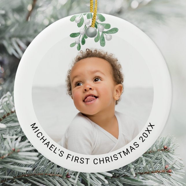 Personalisiert Baby's First Christmas Foto Keramik Keramik Ornament (Von Creator hochgeladen)