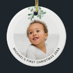 Personalisiert Baby's First Christmas Foto Keramik Keramik Ornament<br><div class="desc">Dieses moderne First Christmas Ornament ist mit Aquarellmalerei geschmückt. Einfach mit Foto,  Name und Jahr anpassbar. Ändern Sie mithilfe des Entwurfstools die Textgröße,  den Stil oder die Farbe. Weil wir unsere Kunstwerke erstellen,  werden Sie dieses exakte Bild von anderen Designern nicht finden. Original Wasserfarbe © Michele Davies.</div>