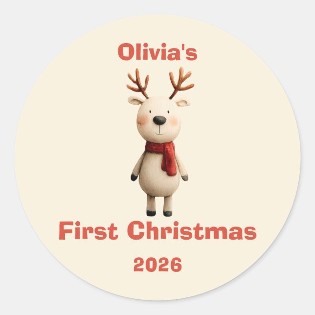 Personalisiert Baby's First Christmas Ornament Runder Aufkleber (Vorderseite)