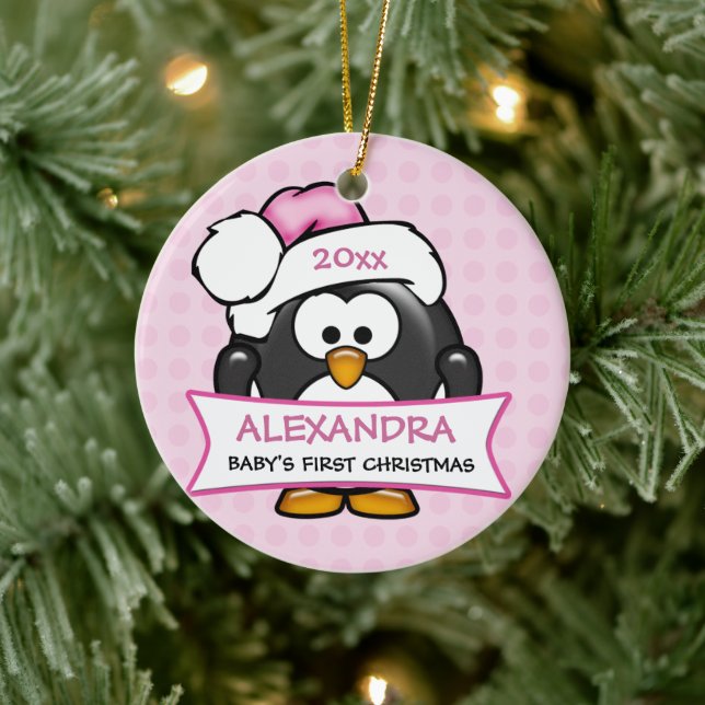 Personalisiert Baby's First Christmas Penguin Keramik Ornament (Baum)