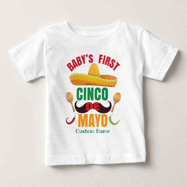 Personalisiert Baby's First Cinco de Mayo Baby T-shirt (Vorderseite)