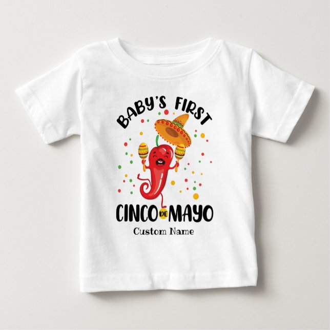 Personalisiert Baby's First Cinco de Mayo Baby T-shirt (Vorderseite)