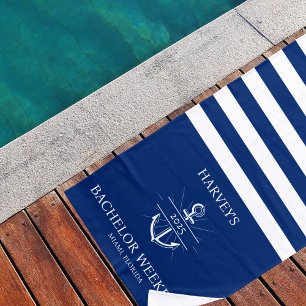 Personalisiert Bachelor Weekend an der Navy & Whit Strandtuch