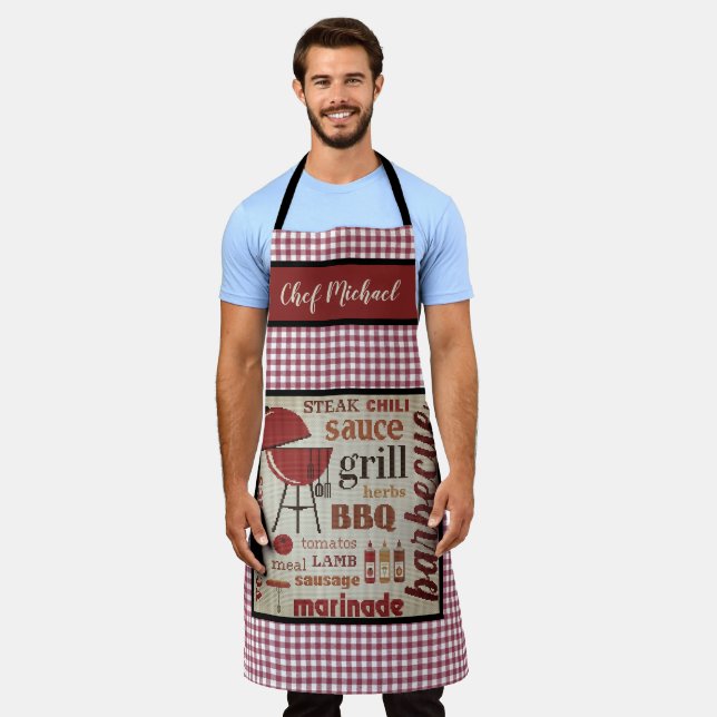 Personalisiert Barbecue Koch Red Gingham Karo Schürze (Getragen)