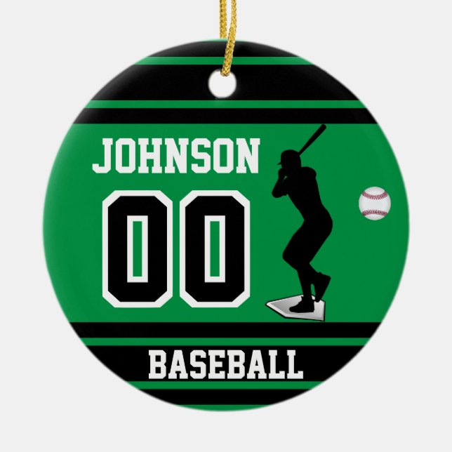 Personalisiert Baseball Batter | Grün und Schwarz Keramik Ornament (Vorne)
