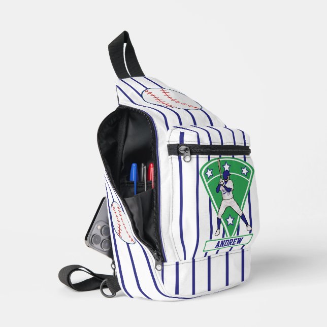 Personalisiert Baseball Batter Star blau Crossbody Bag (Offen)