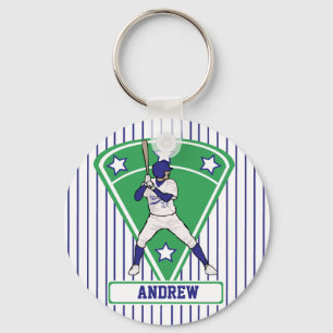 Personalisiert Baseball Batter Star Blue Schlüsselanhänger